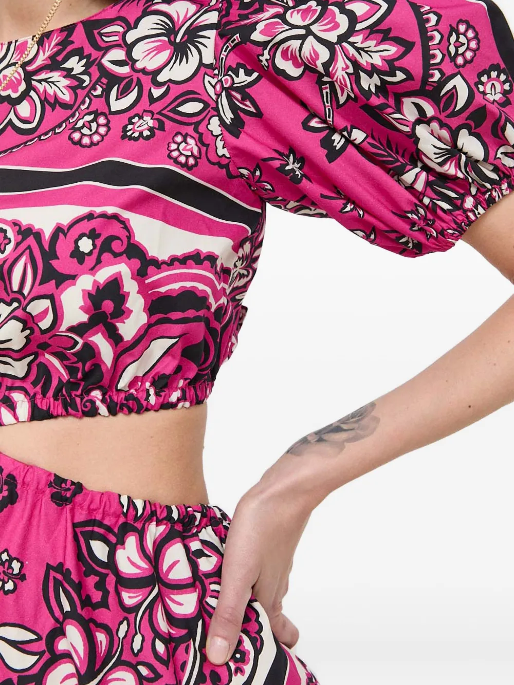 RED Valentino Midi-jurk met pofmouwen en bloemenprint Roze