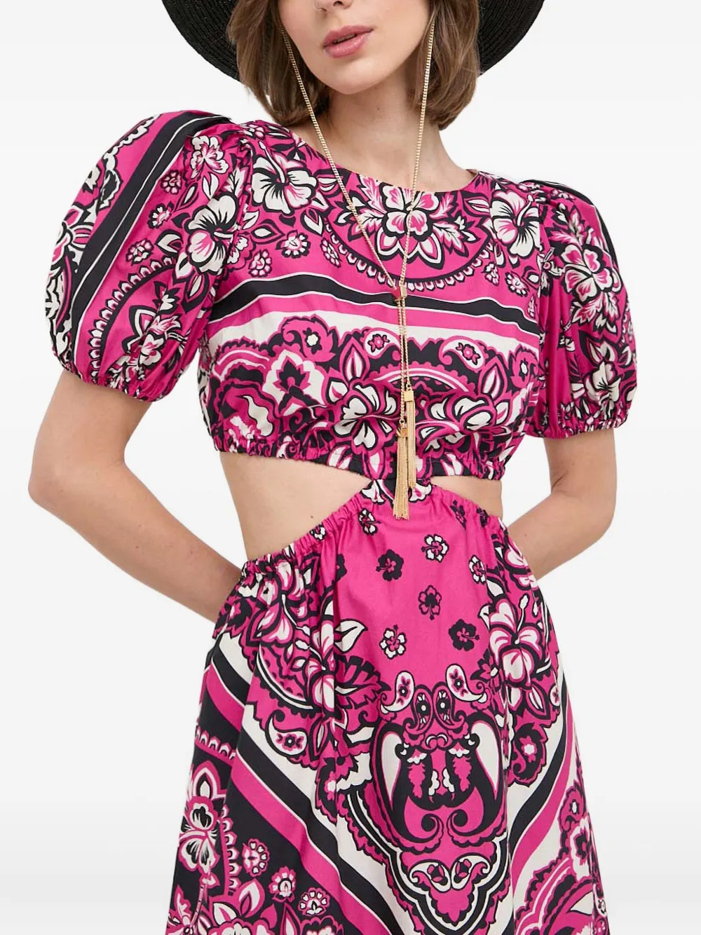 RED Valentino Midi-jurk met pofmouwen en bloemenprint Roze
