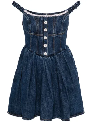 【大人気】SELF PORTRAIT デニムクリスタルリボン ミニドレス Denim Crystal Bow Mini Dress – self-portrait
