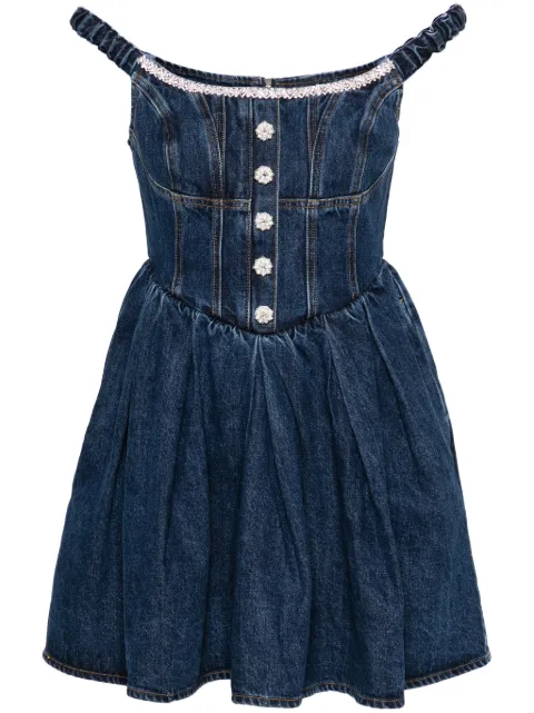 Self-Portrait crystal-embellished denim mini dress