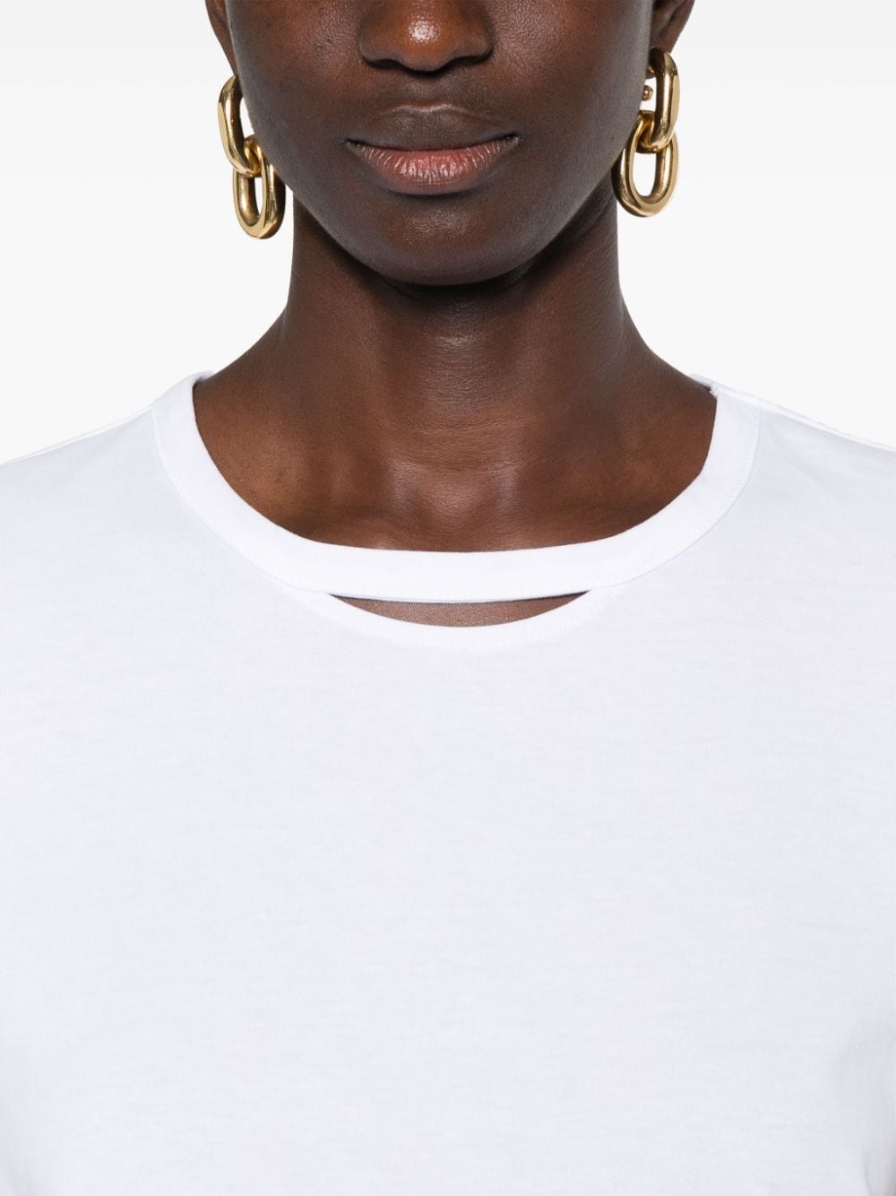 Shop Elisabetta Franchi Cut-out Cotton T-shirt In White