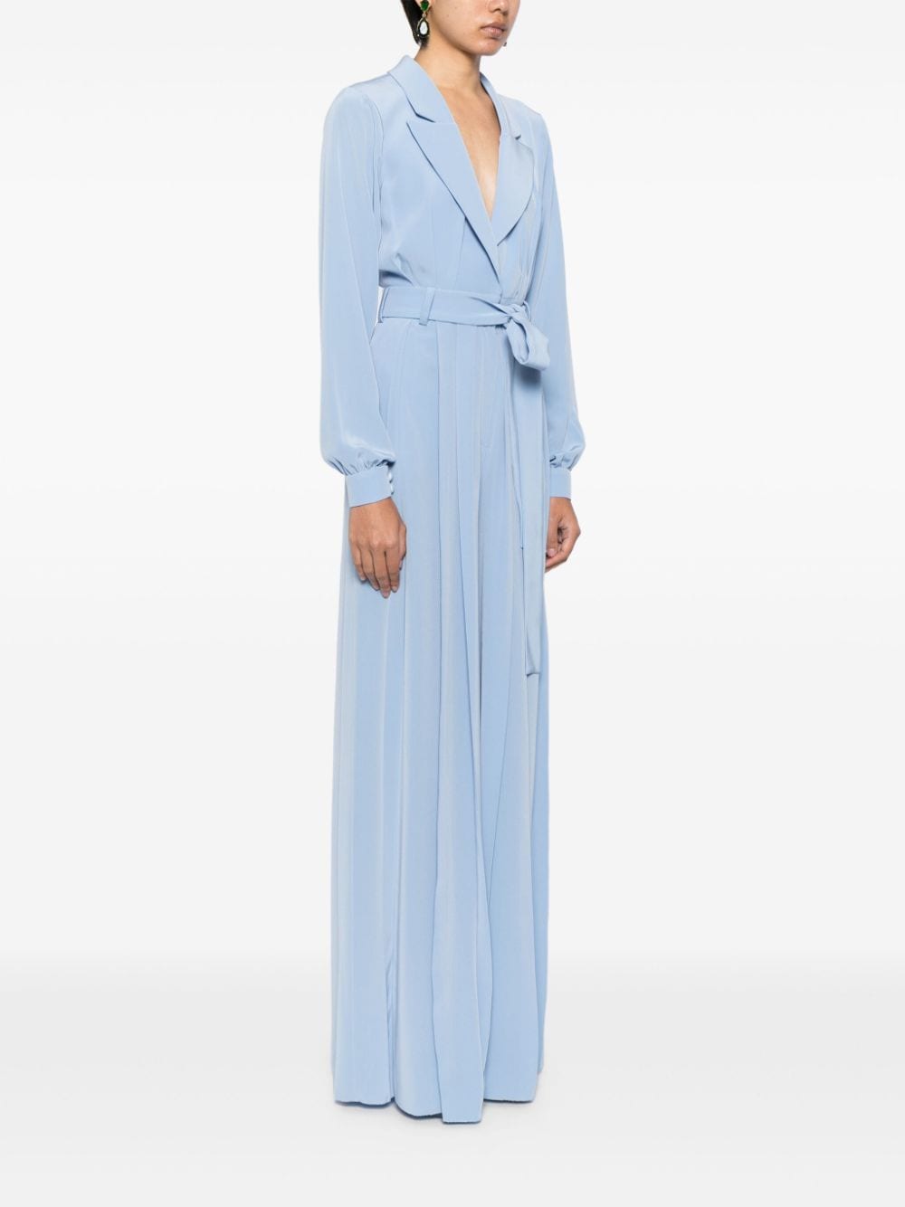 Shop Saiid Kobeisy Crepe-texture Belted Jumpsuit In Blue