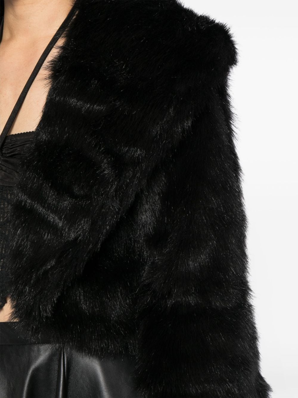 Shop Saiid Kobeisy Cropped Faux-fur Jacket In Black