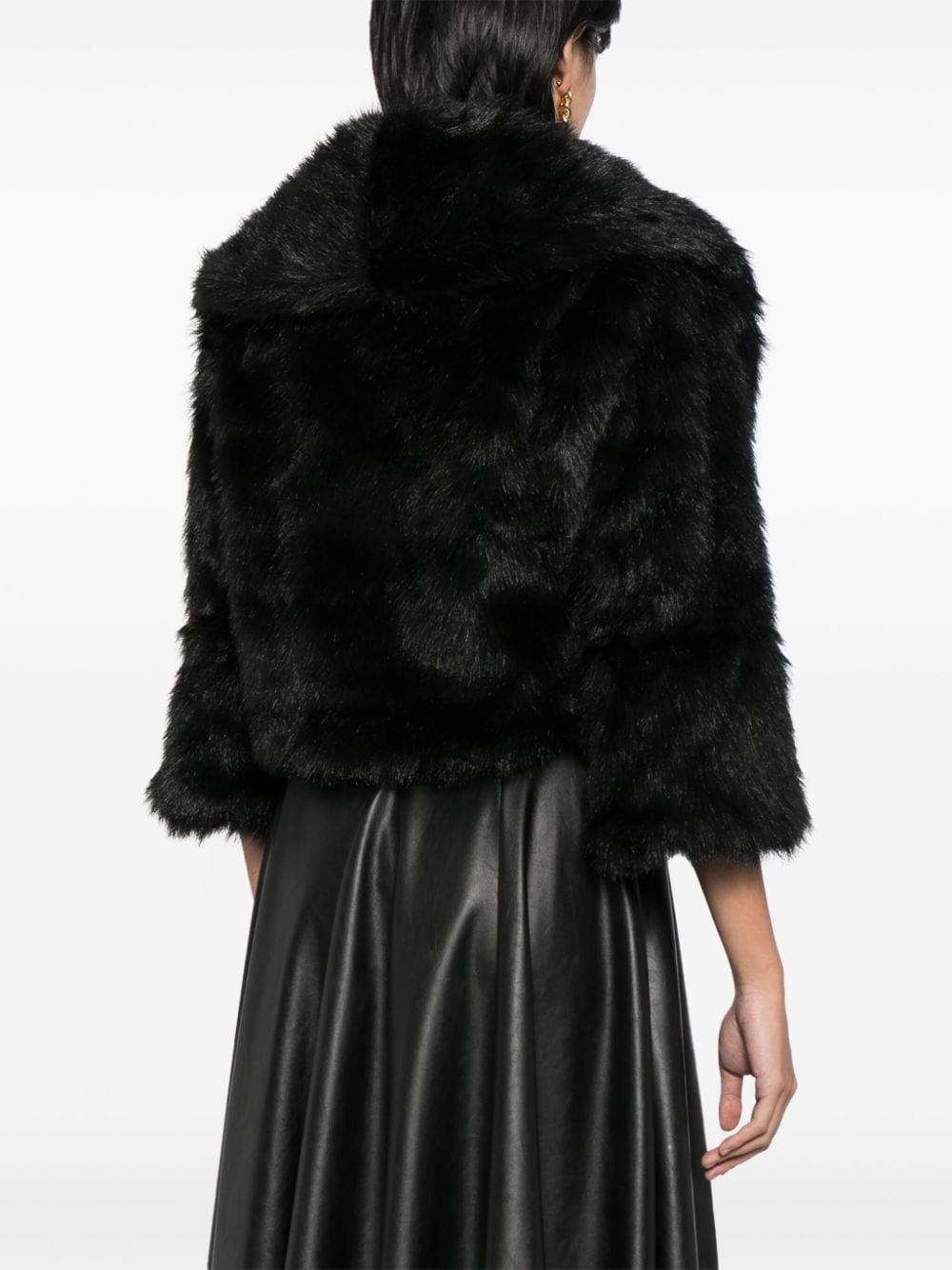 Shop Saiid Kobeisy Cropped Faux-fur Jacket In Black