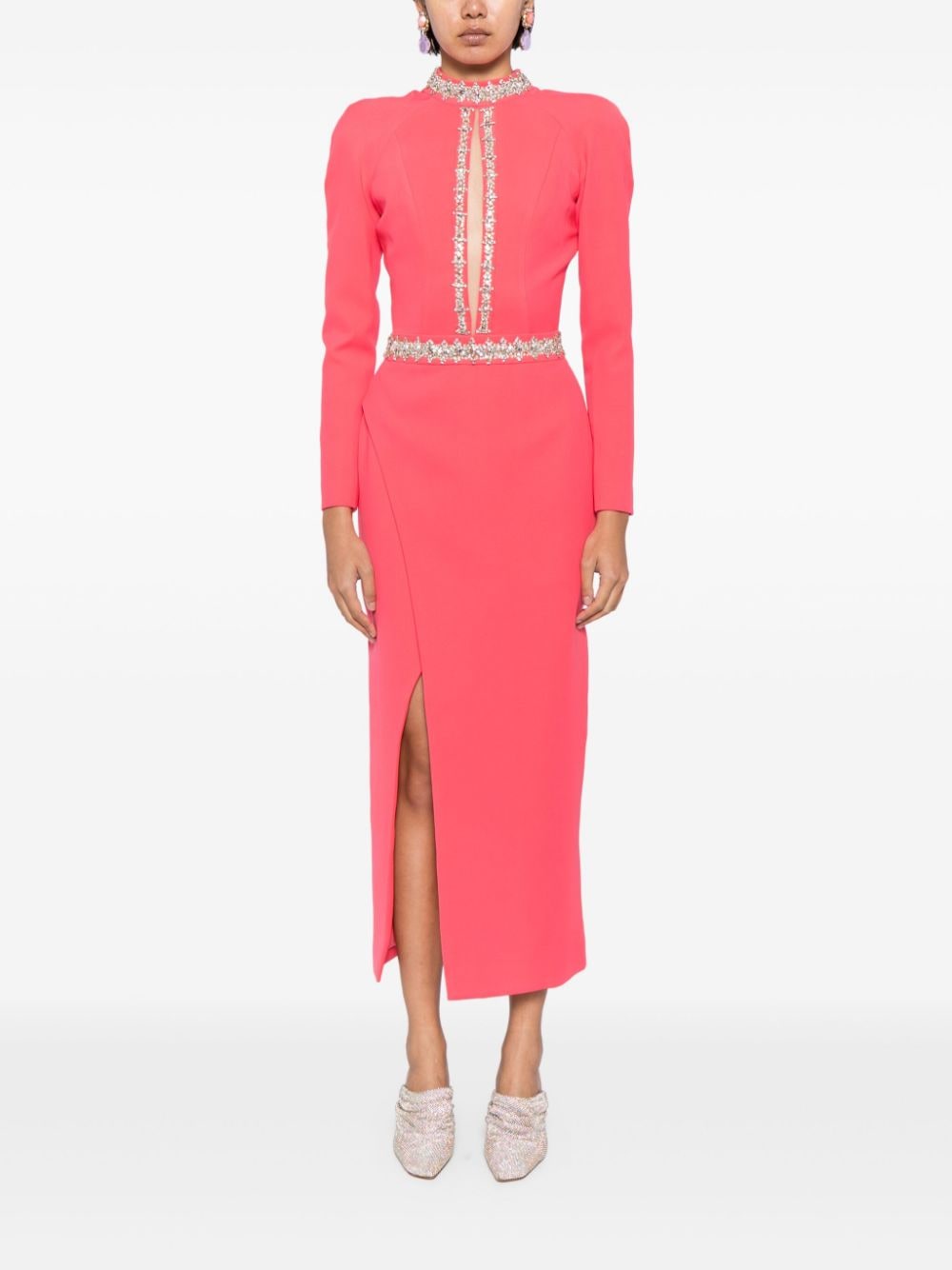 Shop Saiid Kobeisy Crystal-embellished Midi Dress In Pink