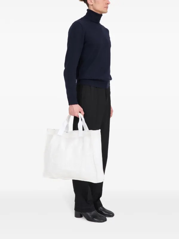 トートバッグ MAISON MARGIELA EMBROIDERED CANVAS SHOPPING BAG Maison Margiela Large logo-embroidered Tote Bag | White