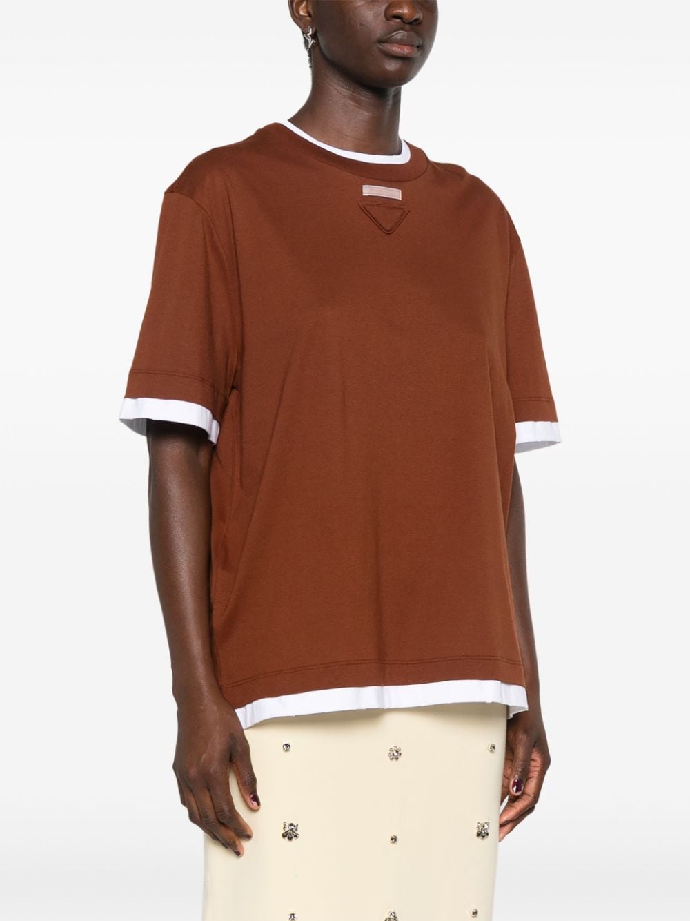 Shop Prada Layered Cotton T-shirt In Brown