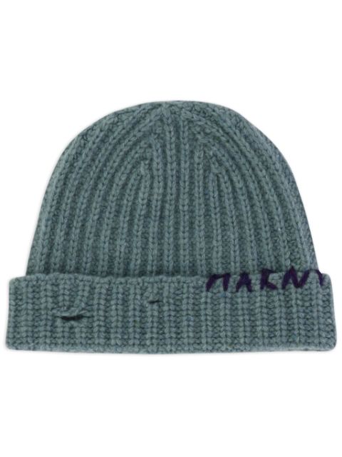 Marni logo-embroidered ribbed-knit beanie Women