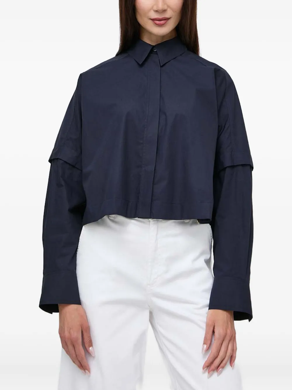 Ivy & Oak Double-layer Cropped Shirt In Blue