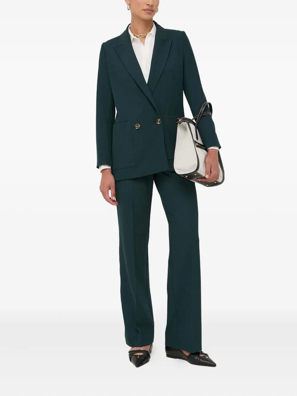 Ivy & Oak Double-breasted Patch-pocket Blazer In Green