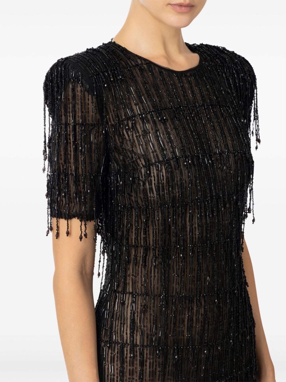 Shop Elisabetta Franchi Sequin-embroidered Boxy Tulle Mini Dress In Schwarz