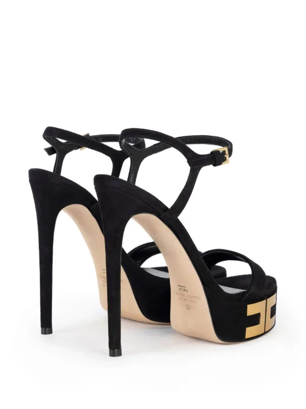 Elisabetta Franchi 135mm logo-appliqué Suede Sandals | Black