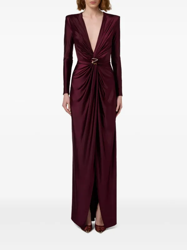 【23AW】ELISABETTA FRANCHI / フリンジ付き ローブマント / 2色 Elisabetta Franchi knot-detail Gown | Red | FARFETCH JO