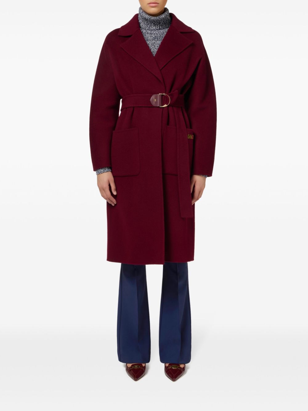 Shop Elisabetta Franchi Wrap Wool Coat In Red