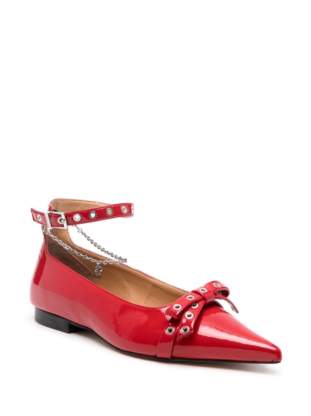 Shop Ganni Bow-detail Ballet Flats In Red