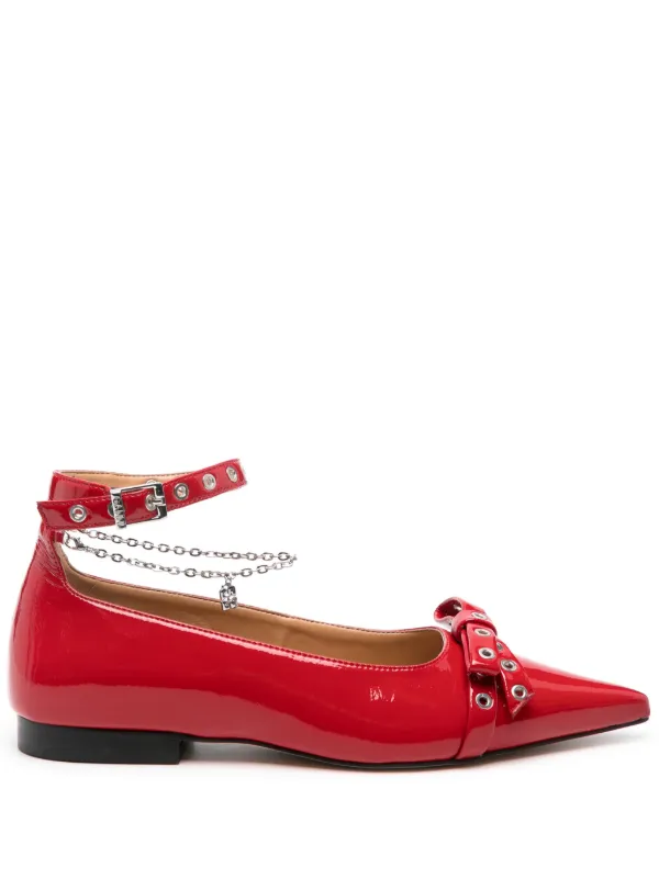 PRADA レッド フラットシューズ リボン付き PRADA レッド フラットシューズ リボン付き