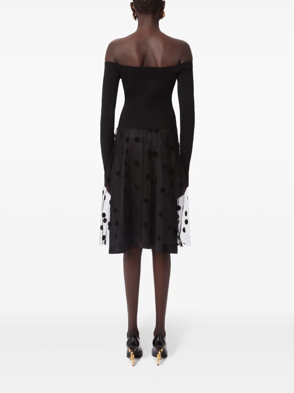 Nina Ricci Plooirok met stippen Zwart