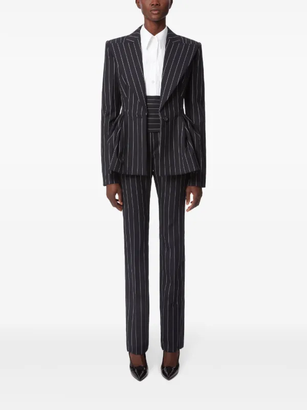 Nina Ricci Pinstripe Peplum Blazer | Black | FARFETCH