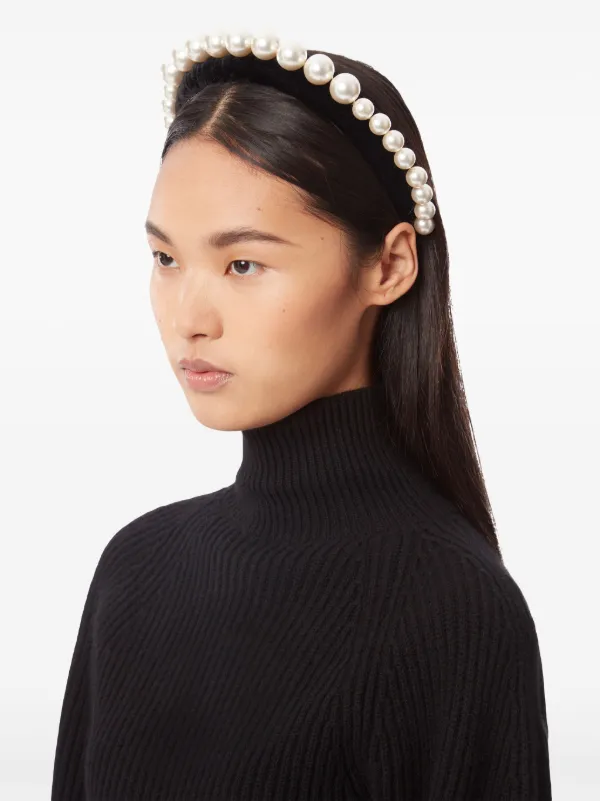 ヘアアクセサリー NINA RICCI VOLUMINOUS HEADBAND WITH PEARLS Nina Ricci Pearl Velvet Headband | Black | FARFETCH JO