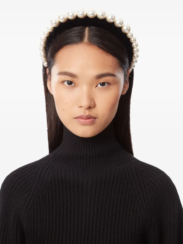 ヘアアクセサリー NINA RICCI VOLUMINOUS HEADBAND WITH PEARLS Nina Ricci Pearl Velvet Headband | Black | FARFETCH JO
