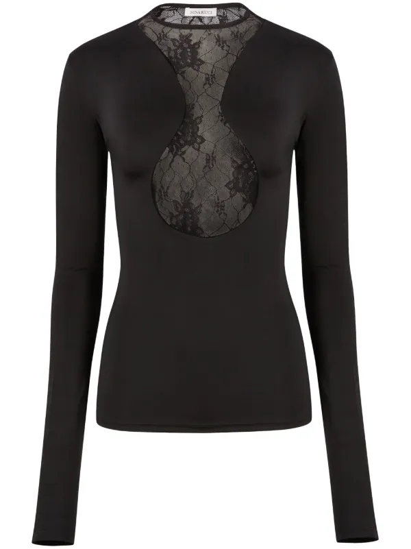 Tシャツ・カットソー NINA RICCI TOP WITH LACE INSERT Nina Ricci Shell with Lace Insets Top - Meghan Maven