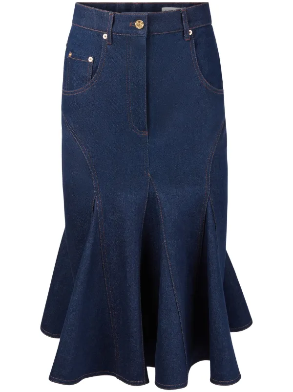 Nina Ricci Denim Mid Skirt in Blue
