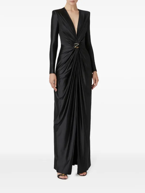 ELISABETTA FRANCHI 上品ロゴ　長袖ワンピース 42 Elisabetta Franchi knot-detail Gown | Black | FARFETCH AO