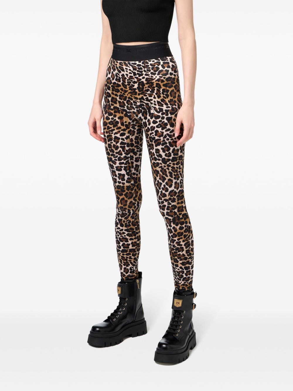 Shop Elisabetta Franchi Animalier Leggings In Braun