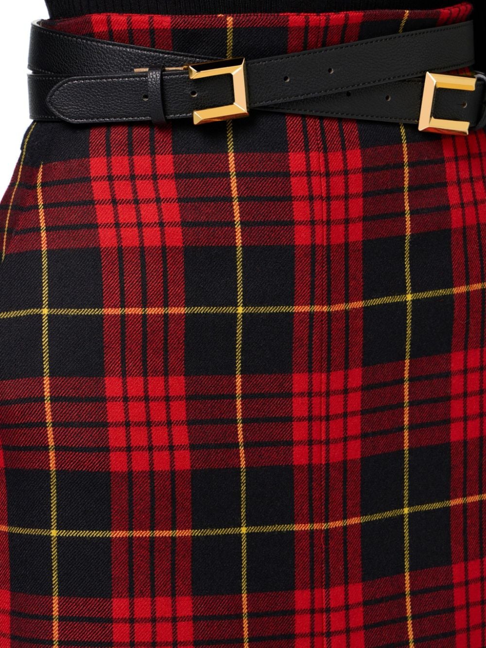 Shop Elisabetta Franchi Belted Tartan Midi Skirt In Red