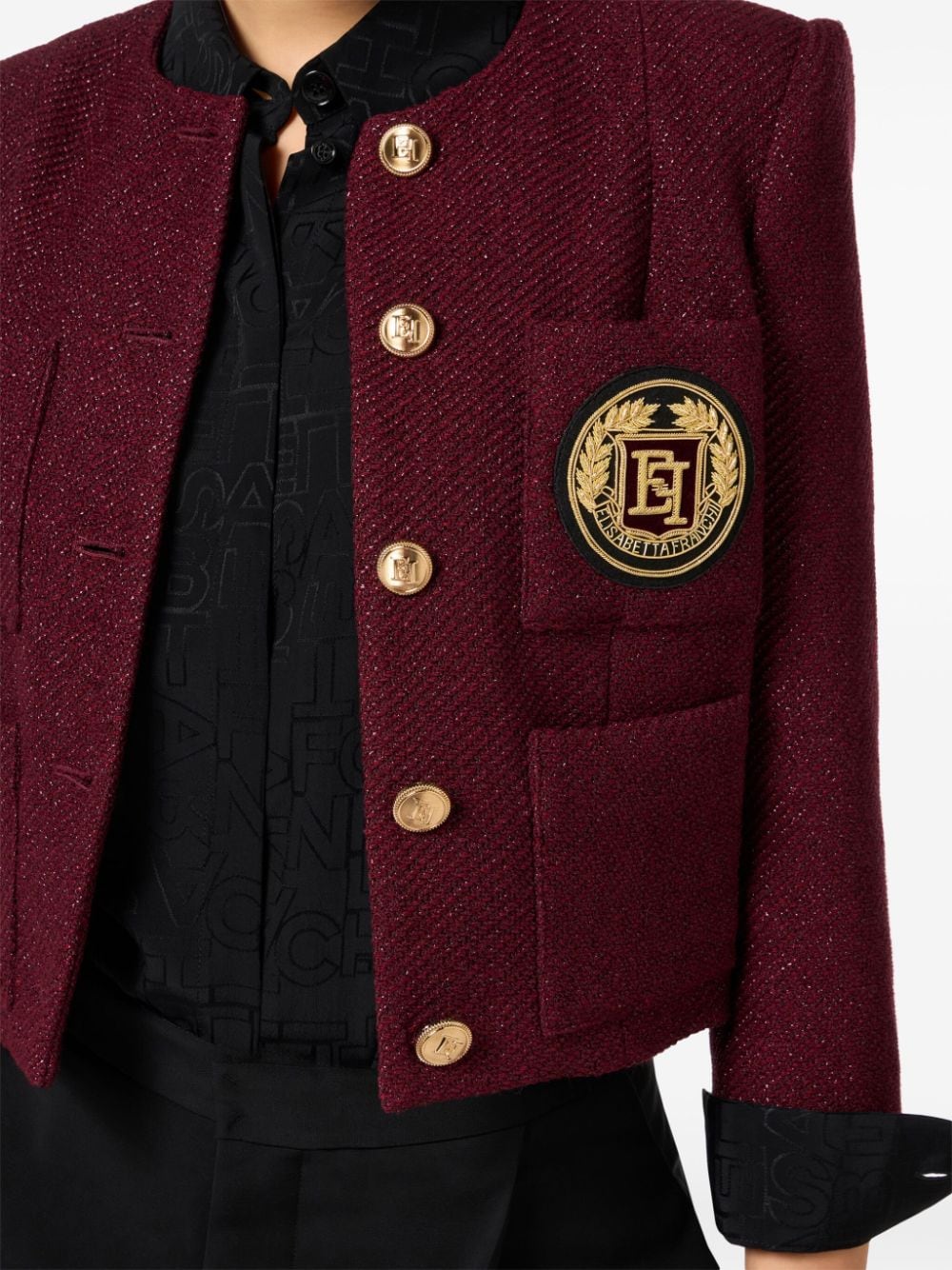 Shop Elisabetta Franchi Logo Patch Tweed Jacket In Red