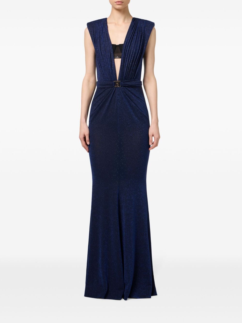 Shop Elisabetta Franchi Built-in Bra Lurex Gown In Blue