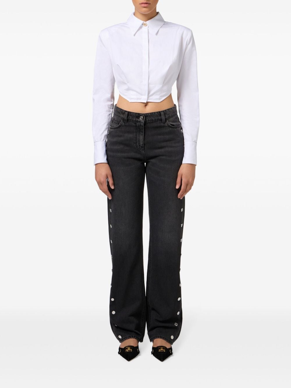 Shop Elisabetta Franchi Button-embellished Jeans In Black