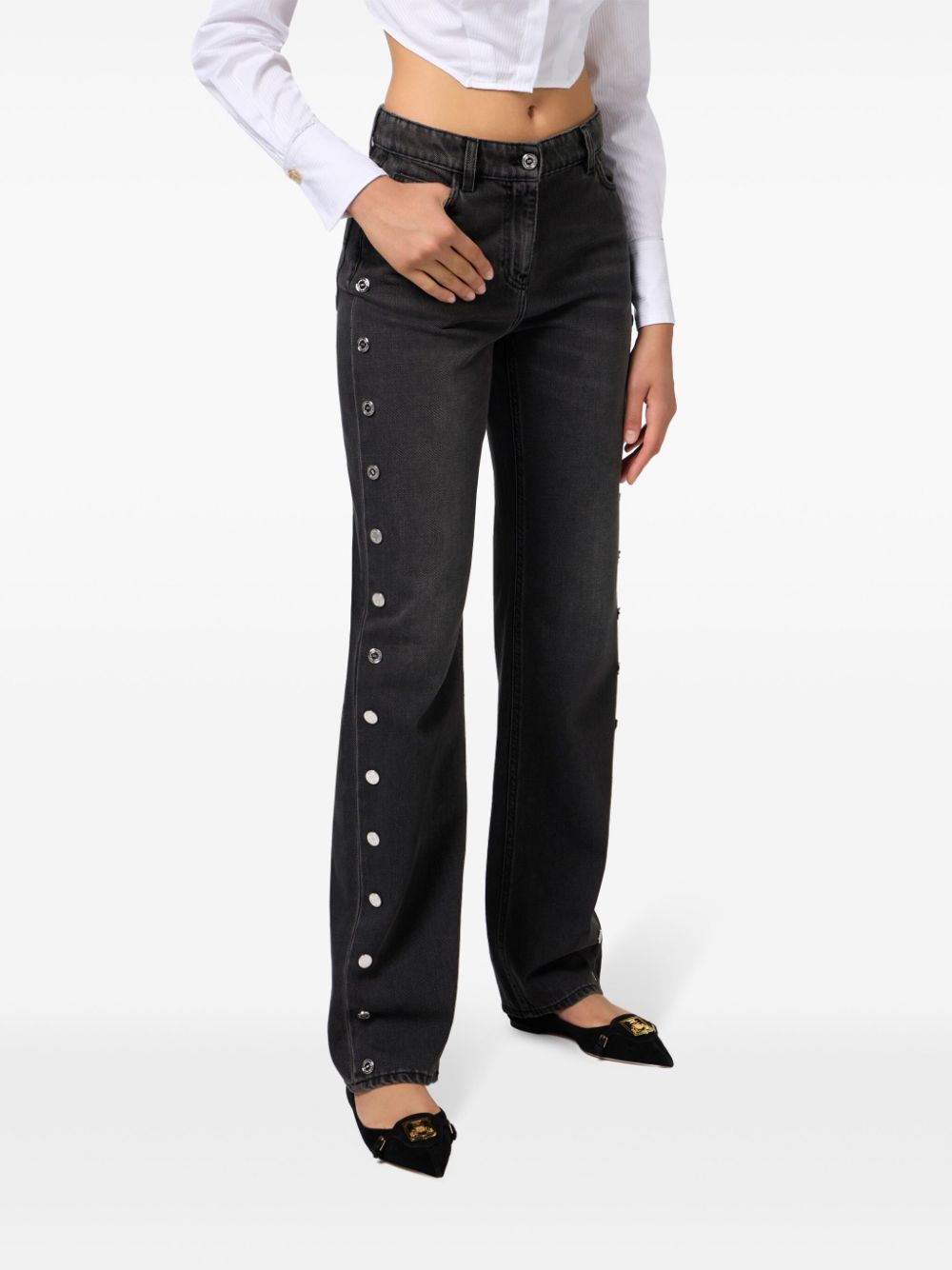 Shop Elisabetta Franchi Button-embellished Jeans In Black