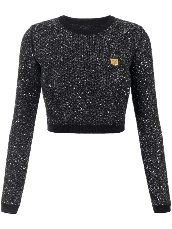 ノリコ2508W2 Elisabetta Franchi sequin-thread Wool Crop Top | Black