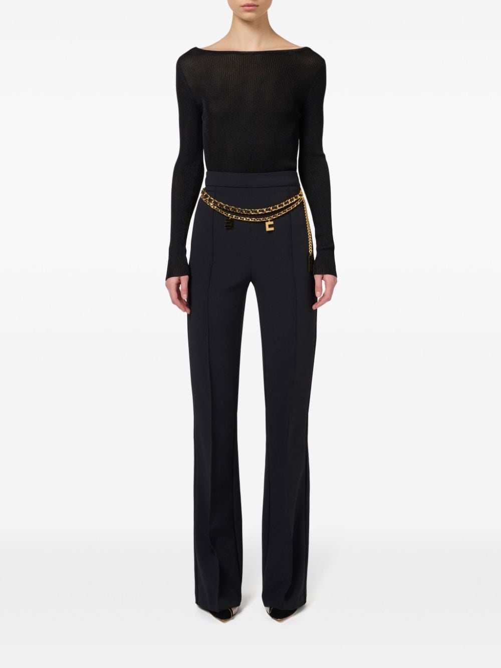 Elisabetta Franchi belted crepe palazzo trousers - Zwart