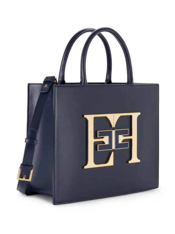 トートバッグ ELISABETTA FRANCHI MEDIUM LOGO TOTE BAG Elisabetta Franchi Logo Medium Handbag | Blue | FARFETCH JO