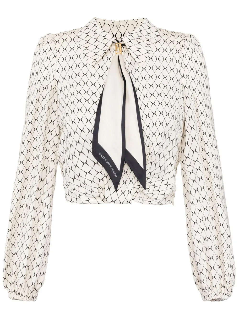 Elisabetta Franchi Scarf-embellishment Georgette Cropped Blouse In Neutrals