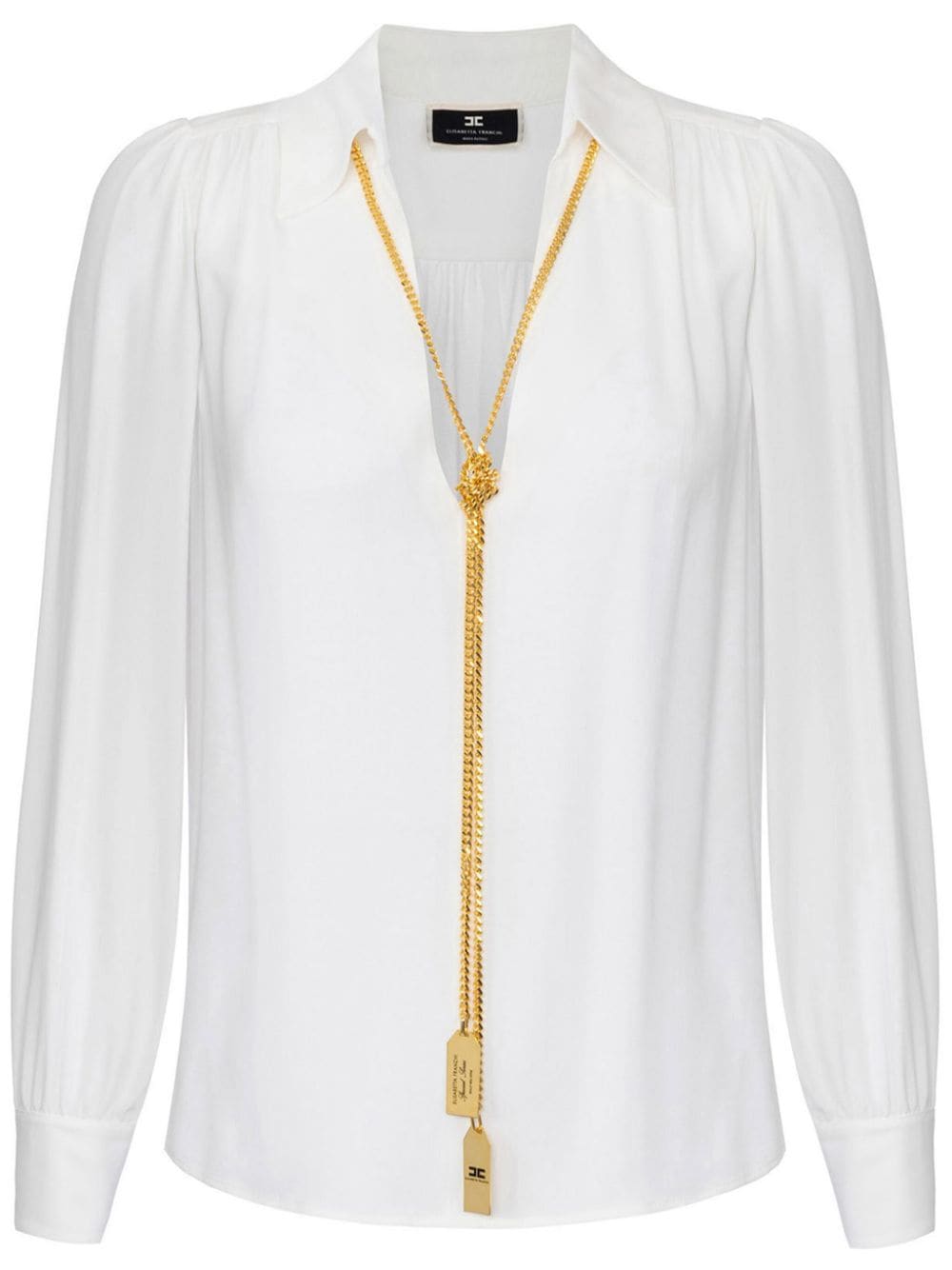 Shop Elisabetta Franchi Necklace-appliqué Georgette Blouse In 360 Avorio