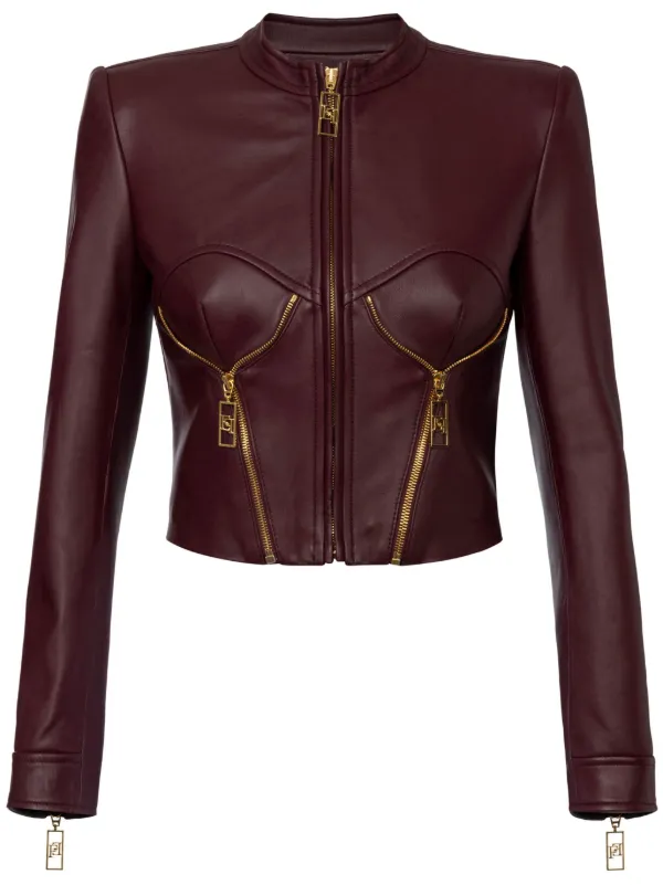 Elisabetta Franchi Bustier Design Leather Jacket Red FARFETCH AE