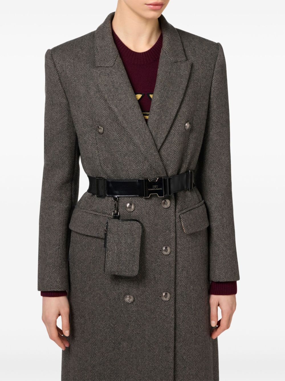 Shop Elisabetta Franchi Double-breasted Coat In 黑色