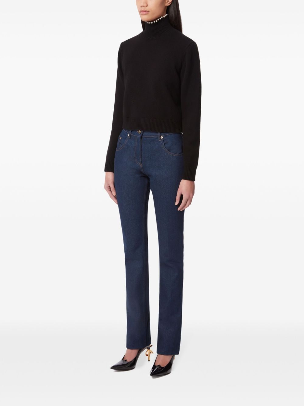 Shop Nina Ricci Bead-embellished Wool-blend Jumper In Black