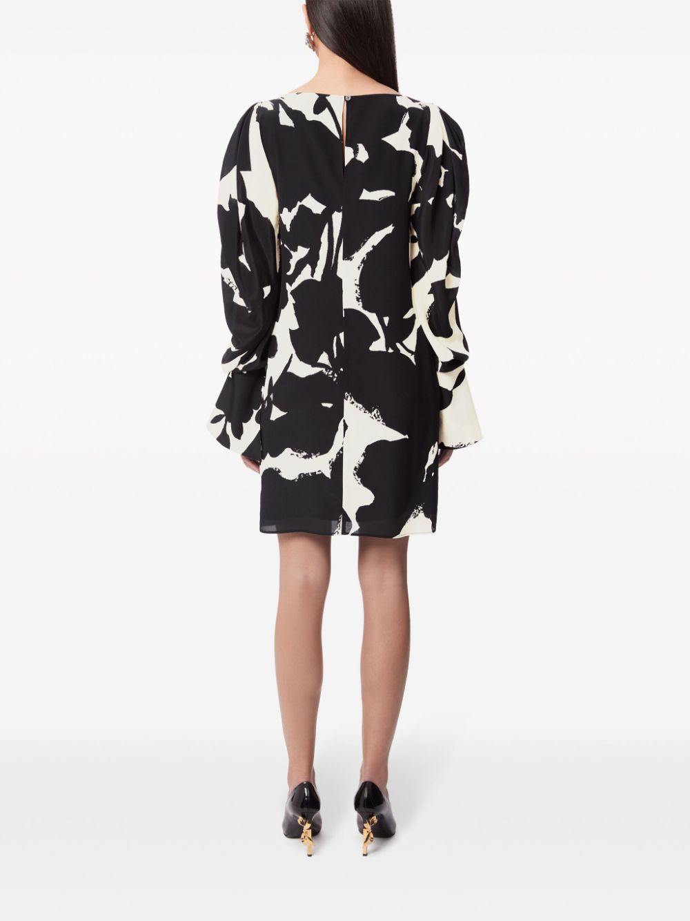 Shop Nina Ricci Abstract-print Silk-twill Dress In Black