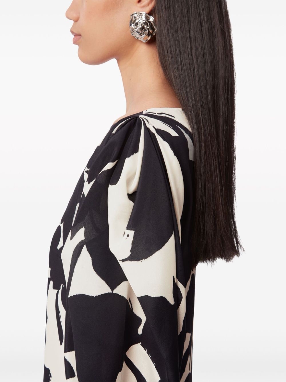 Shop Nina Ricci Abstract-print Silk-twill Dress In Black