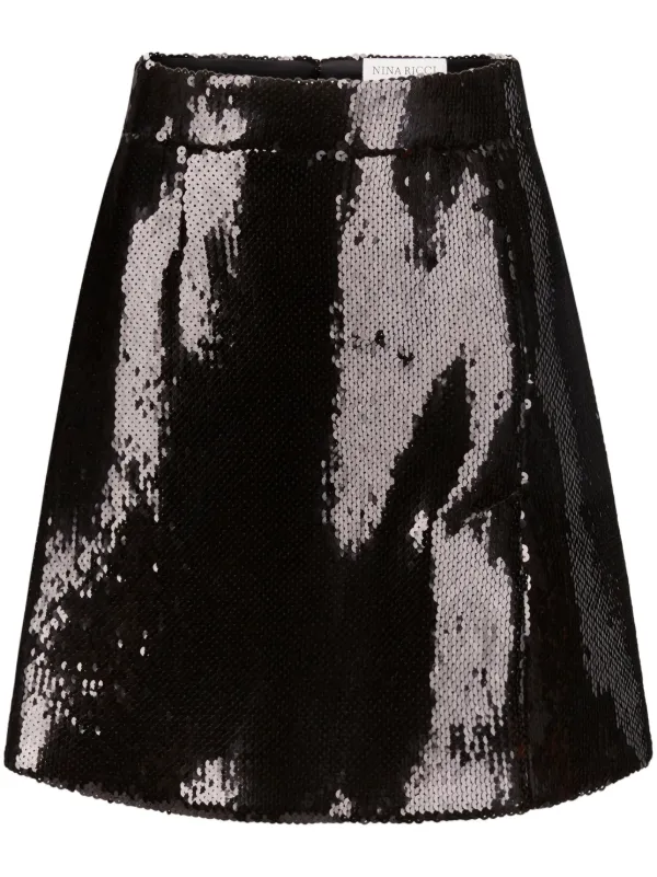 Nina Ricci>>スパンコール装飾ミニスカート Nina Ricci スパンコール ミニスカート | ブラック | FARFETCH JP
