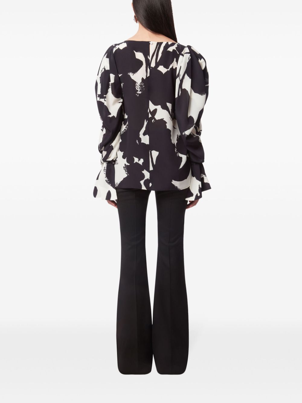 Shop Nina Ricci Floral Puff-sleeve Blouse In Black