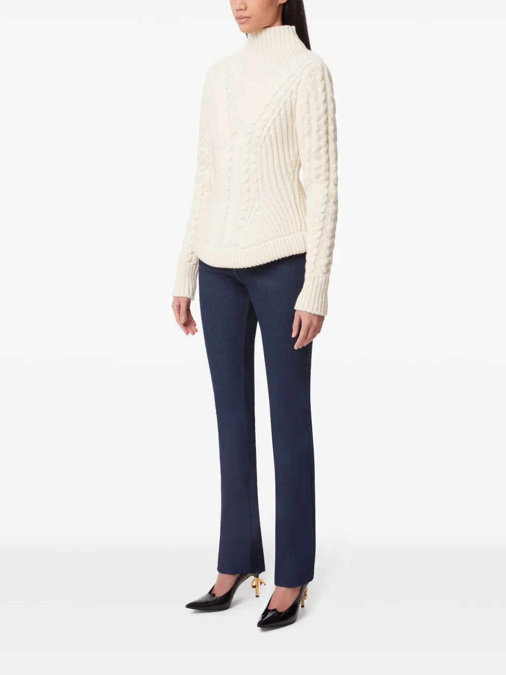 Nina Ricci Cable-knit Wool And Cashmere-blend Turtleneck Sweater In Neutrals