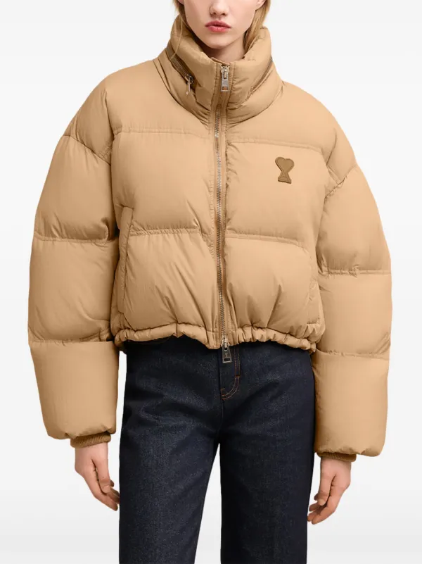 ジャケット AMI Women Jackets FCO308 BEIGE AMI Paris logo-print Puffed Jacket | Neutrals | FARFETCH JO