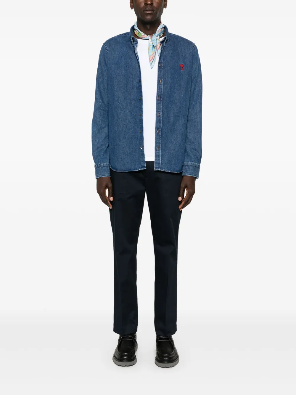 AMI Paris Shirt met geborduurd logo Blauw