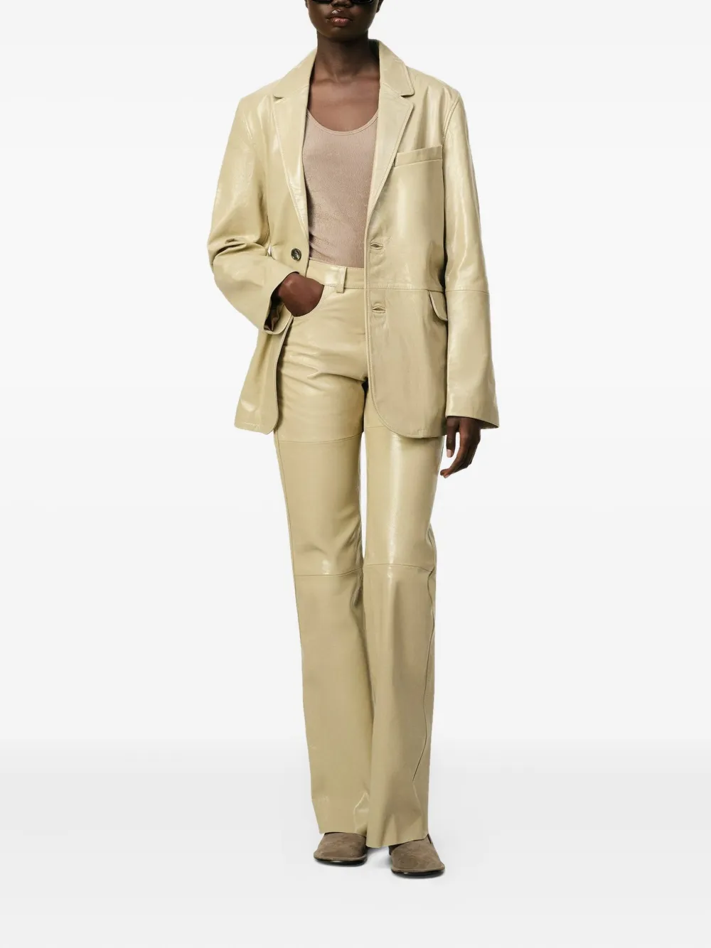 AMI Paris notched lapels leather blazer | Blazers | Image 2
