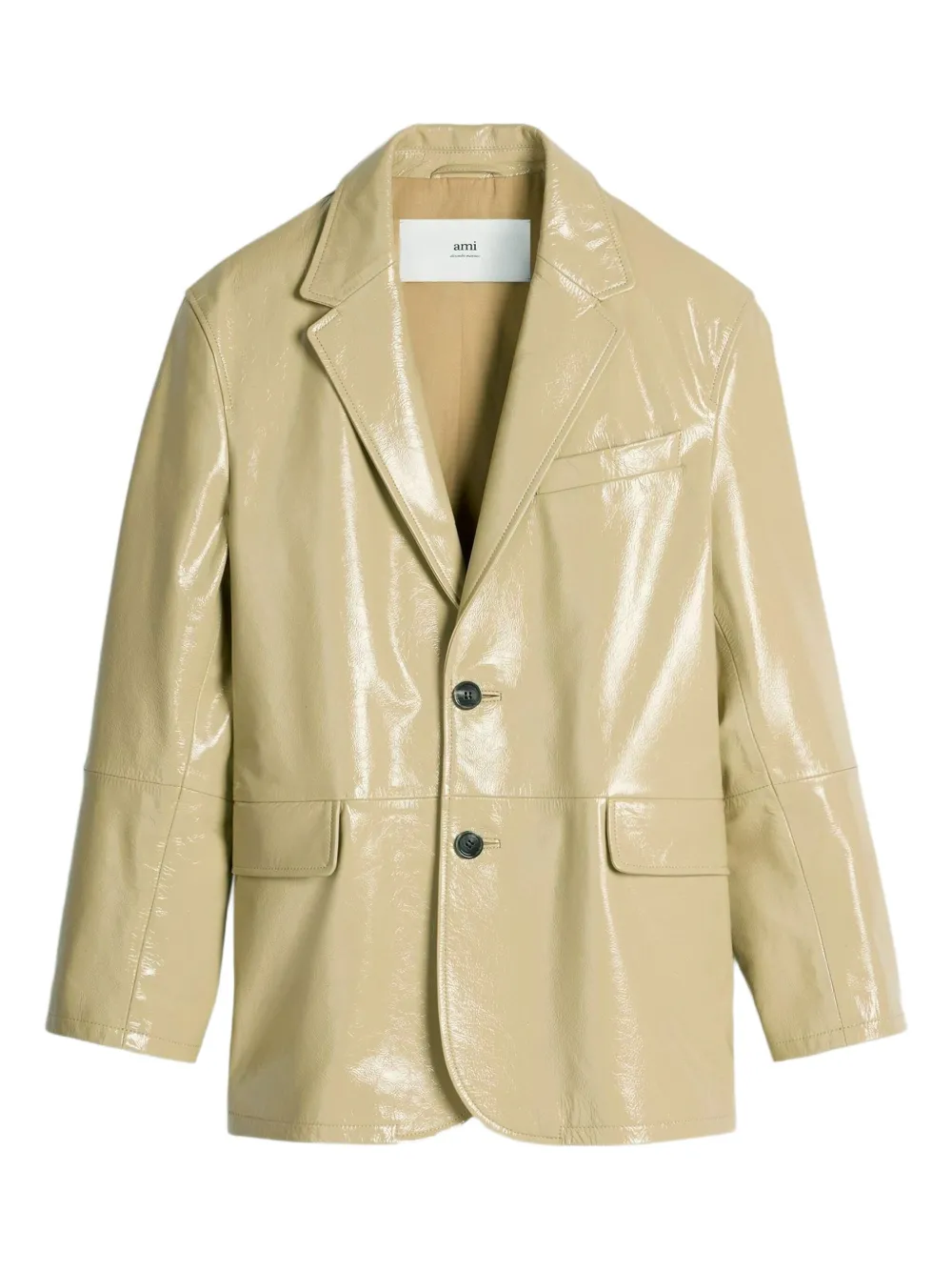 AMI Paris Leren blazer met gekerfde revers Beige